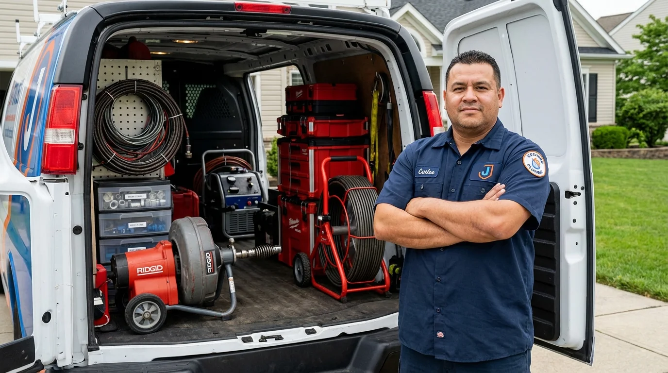 Professional drain cleaning equipment and Johns Plumbing LLC plumber in Fairview Heights