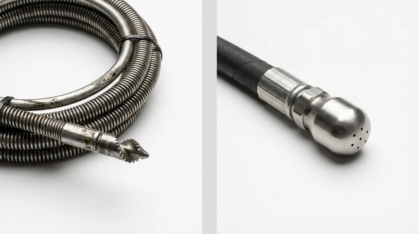 Drain snake cable and hydro jetting nozzle used for drain cleaning in Fairview Heights, IL
