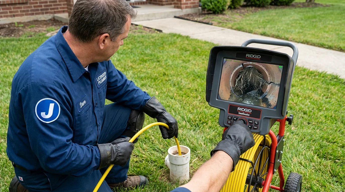 Sewer camera inspection being performed by Johns Plumbing LLC in Fairview Heights